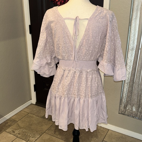 Lavender Dusty Rose Boho Lacey Mini Dress/Top - Picture 4 of 10
